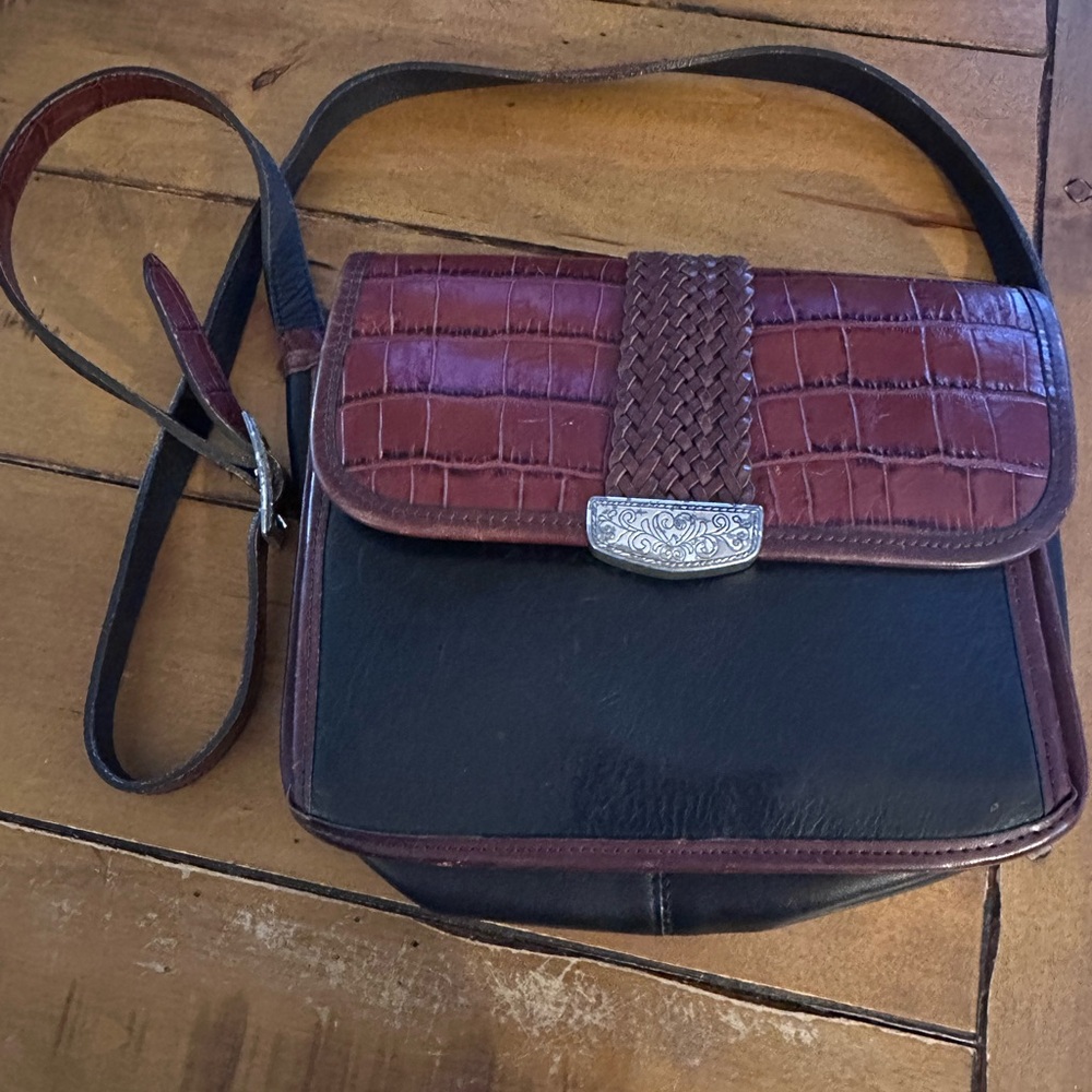 Brighton Black and Brown Croc-Embossed Messenger Bag